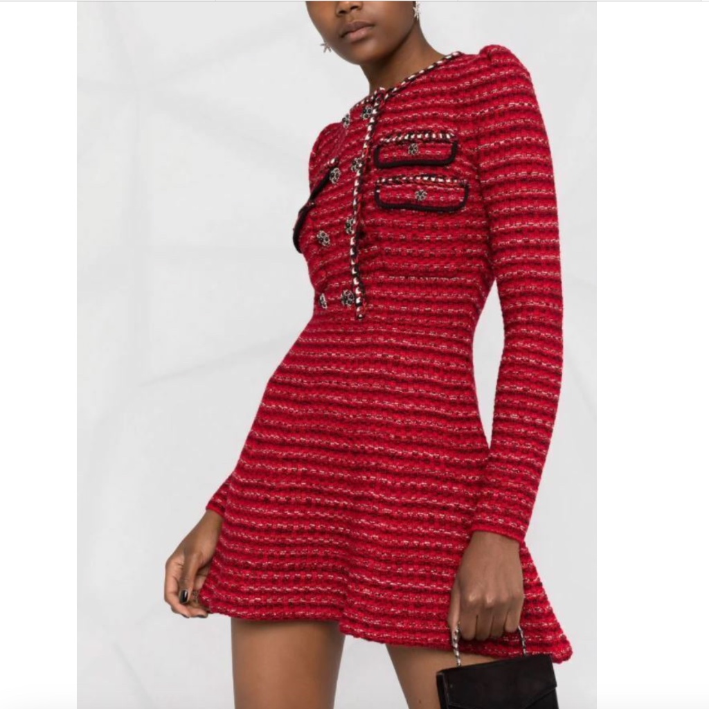 Self-Portrait Red Tweed Mini Dress